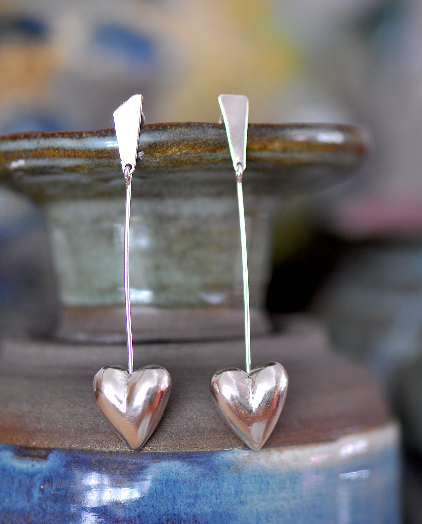 Big Silver Hearts Dangle earrings