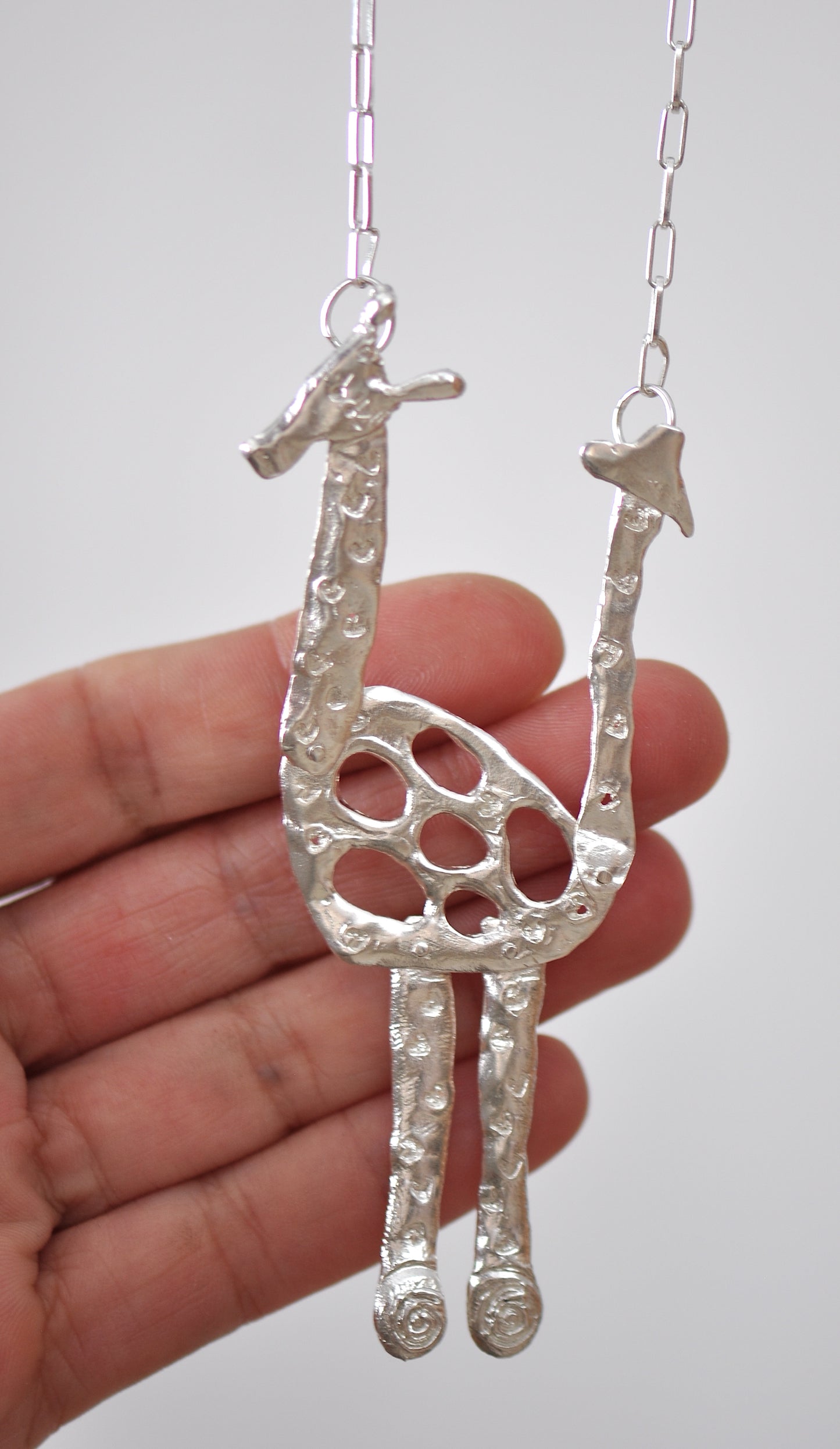 Articulated Giraffe Pendant Necklace In Sterling Silver