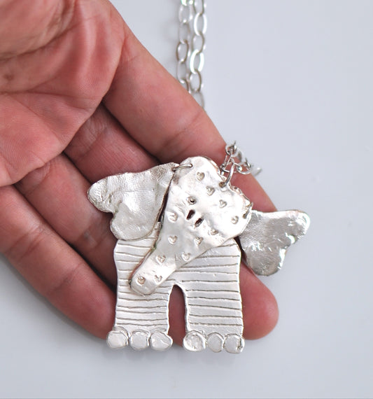 Articulated Silver Elephant Necklace