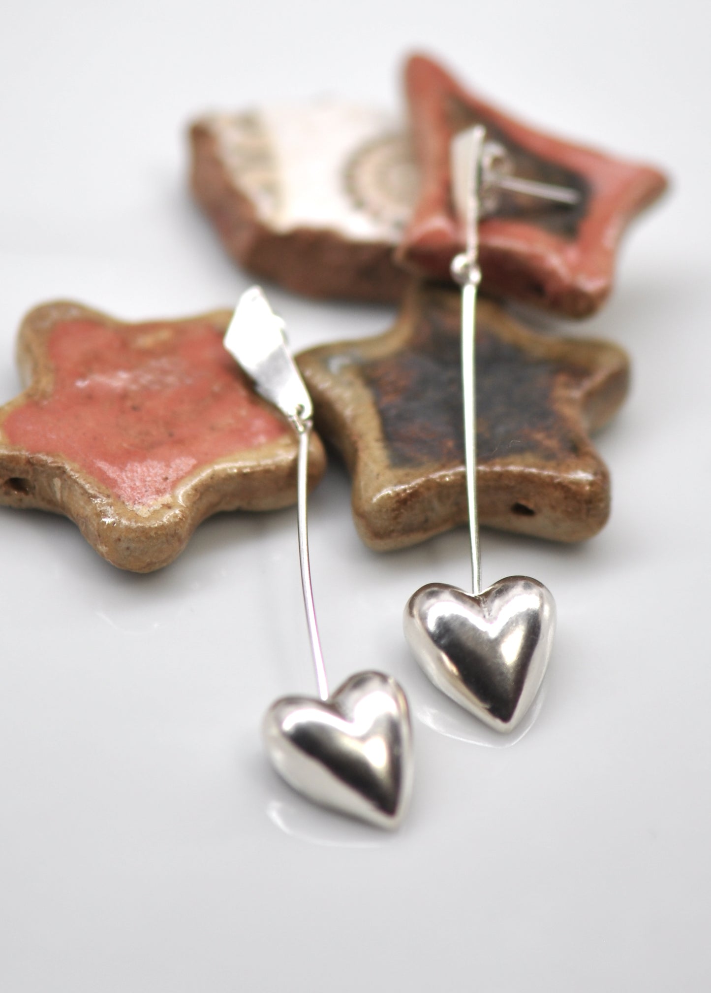 Big Silver Hearts Dangle earrings