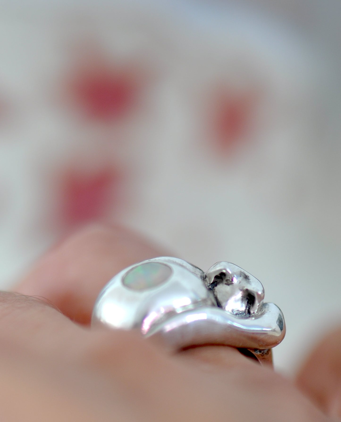 Sterling Silver Cat Ring with Opal Stone