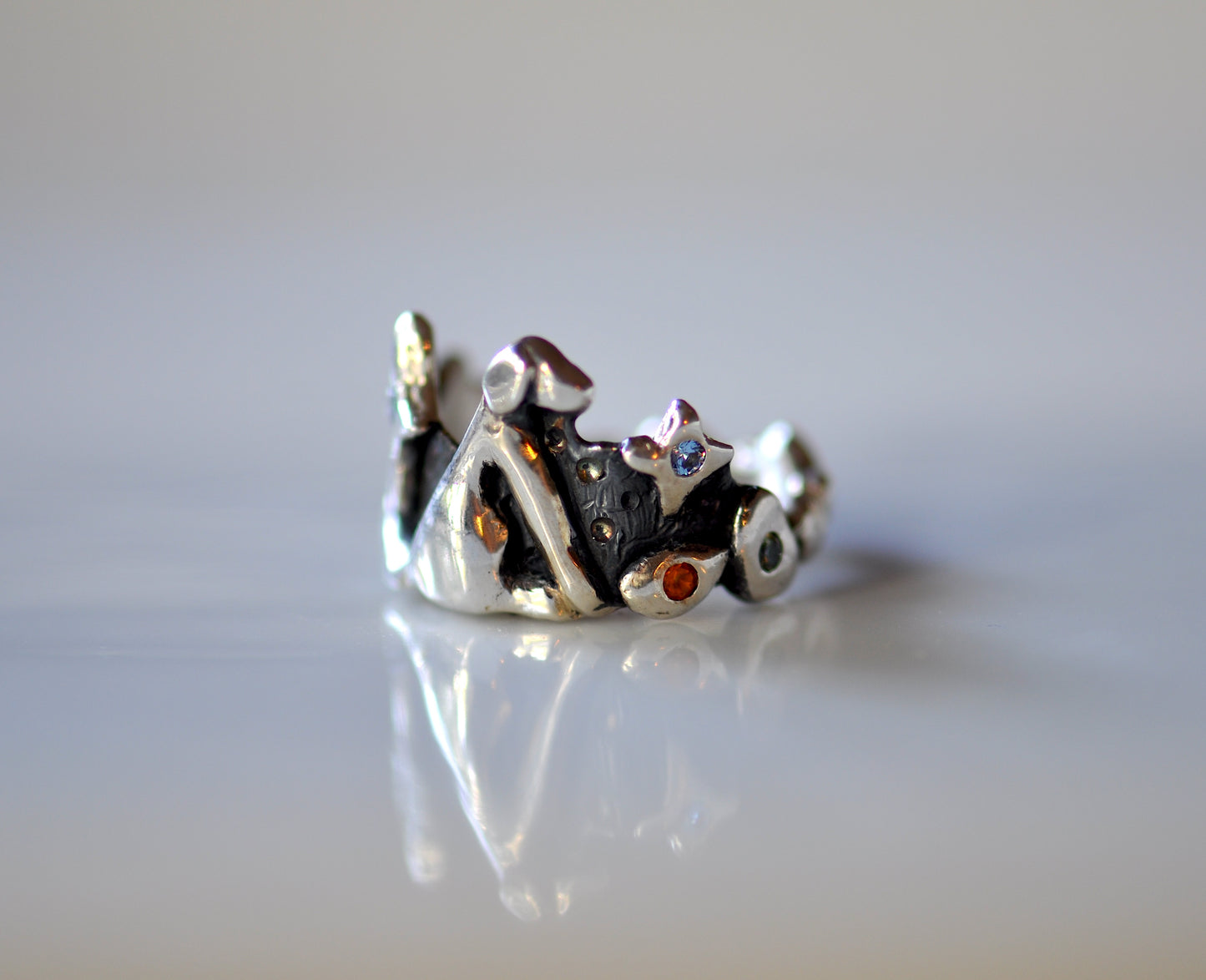 Silver Dog Ring with Gemstones