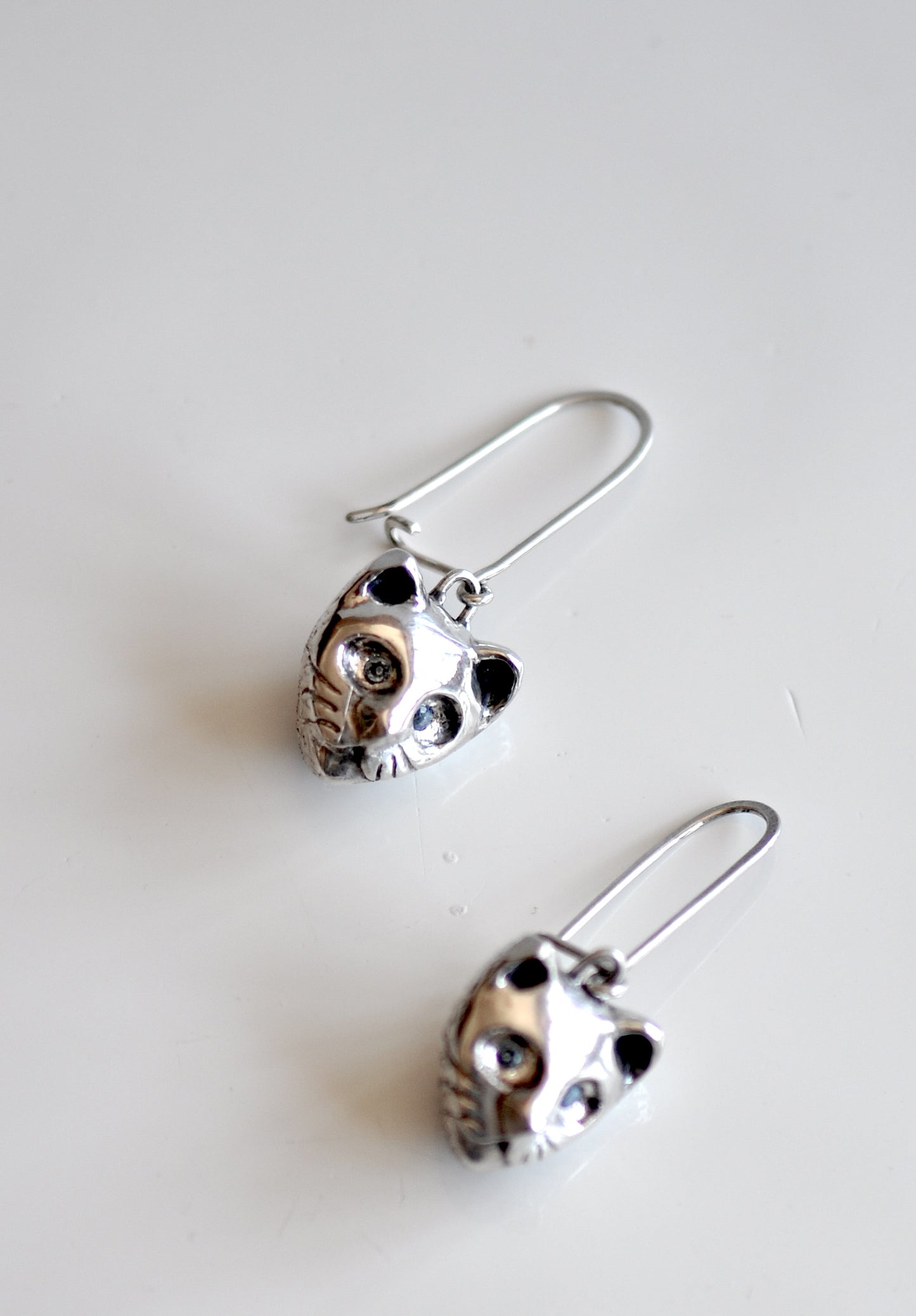 Sterling Silver Cat Earrings With Aquamarine Stones