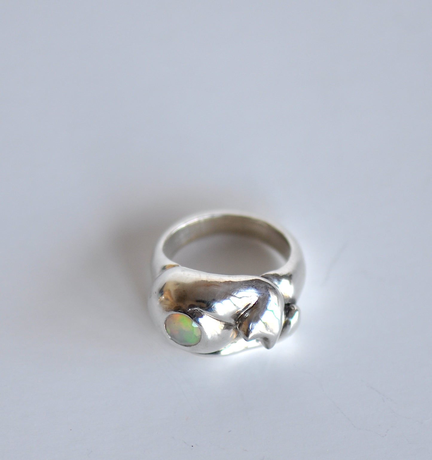 Sterling Silver Cat Ring with Opal Stone