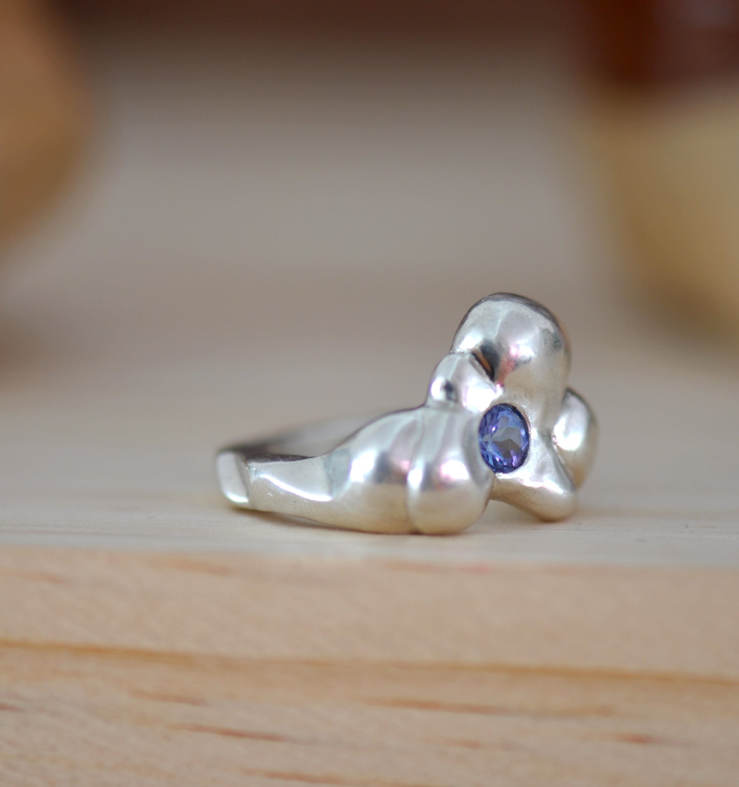 Sterling Silver Cloud Shaped Multi Gemstone Ring