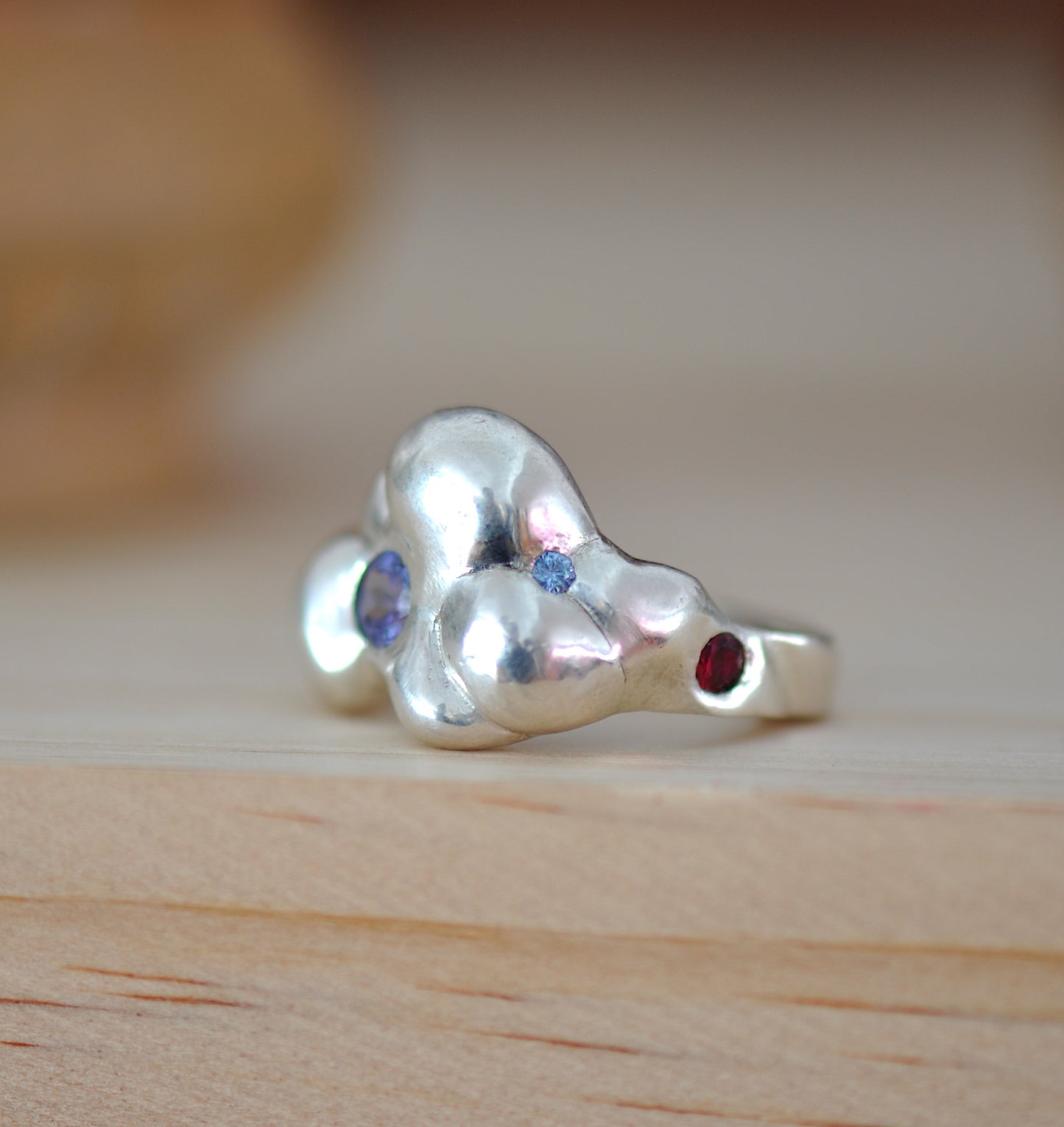 Sterling Silver Cloud Shaped Multi Gemstone Ring