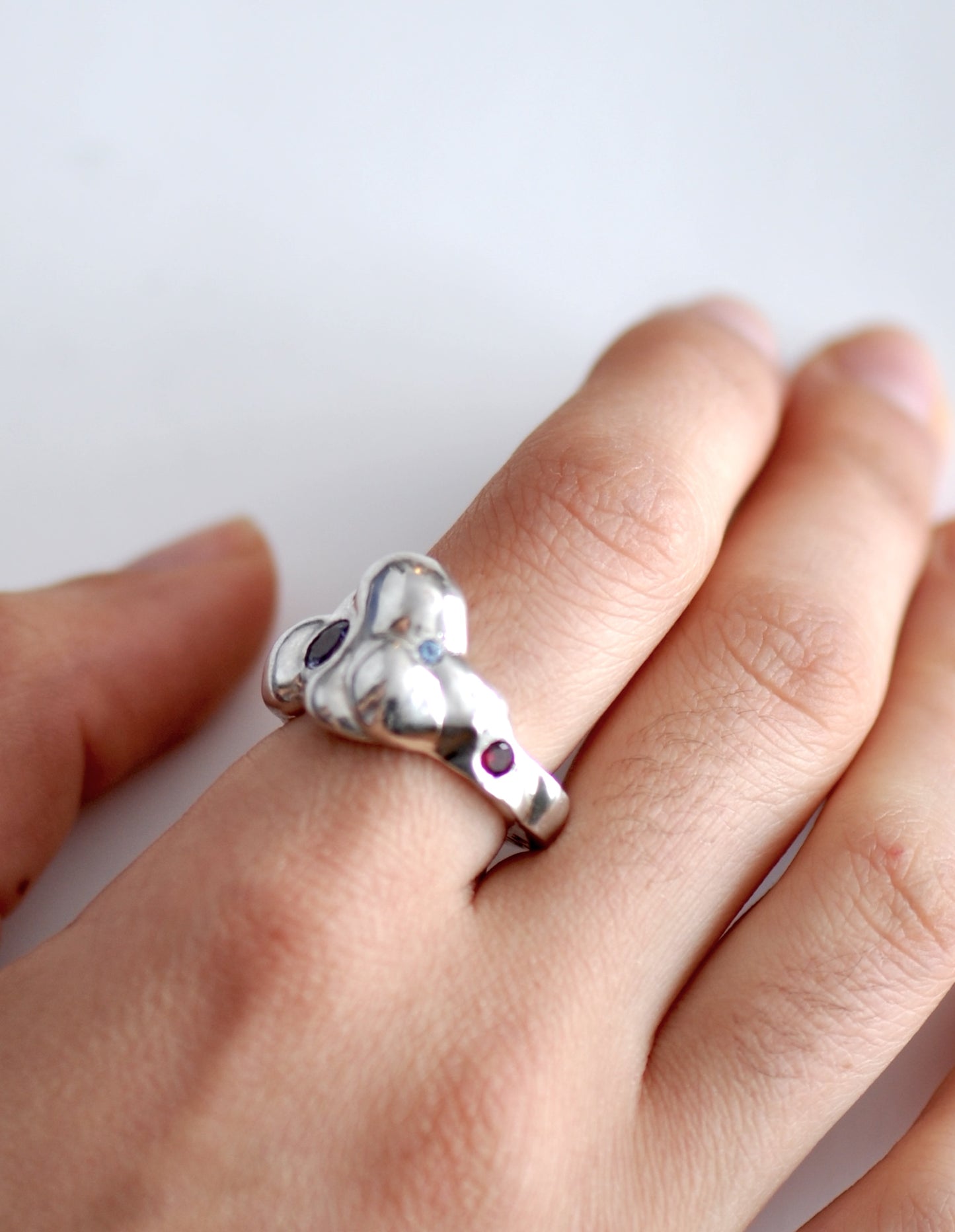 Sterling Silver Cloud Shaped Multi Gemstone Ring