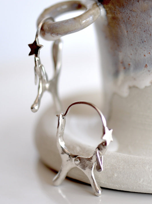 Sterling Silver Dog Shaped Hoop Earrings