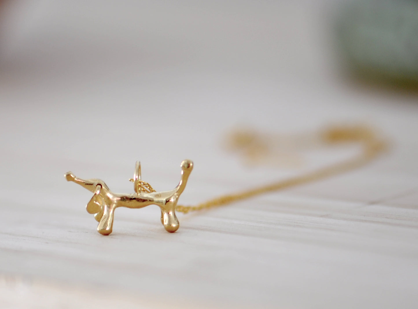 Whimsical 14k Gold Dachshund Charm Necklace