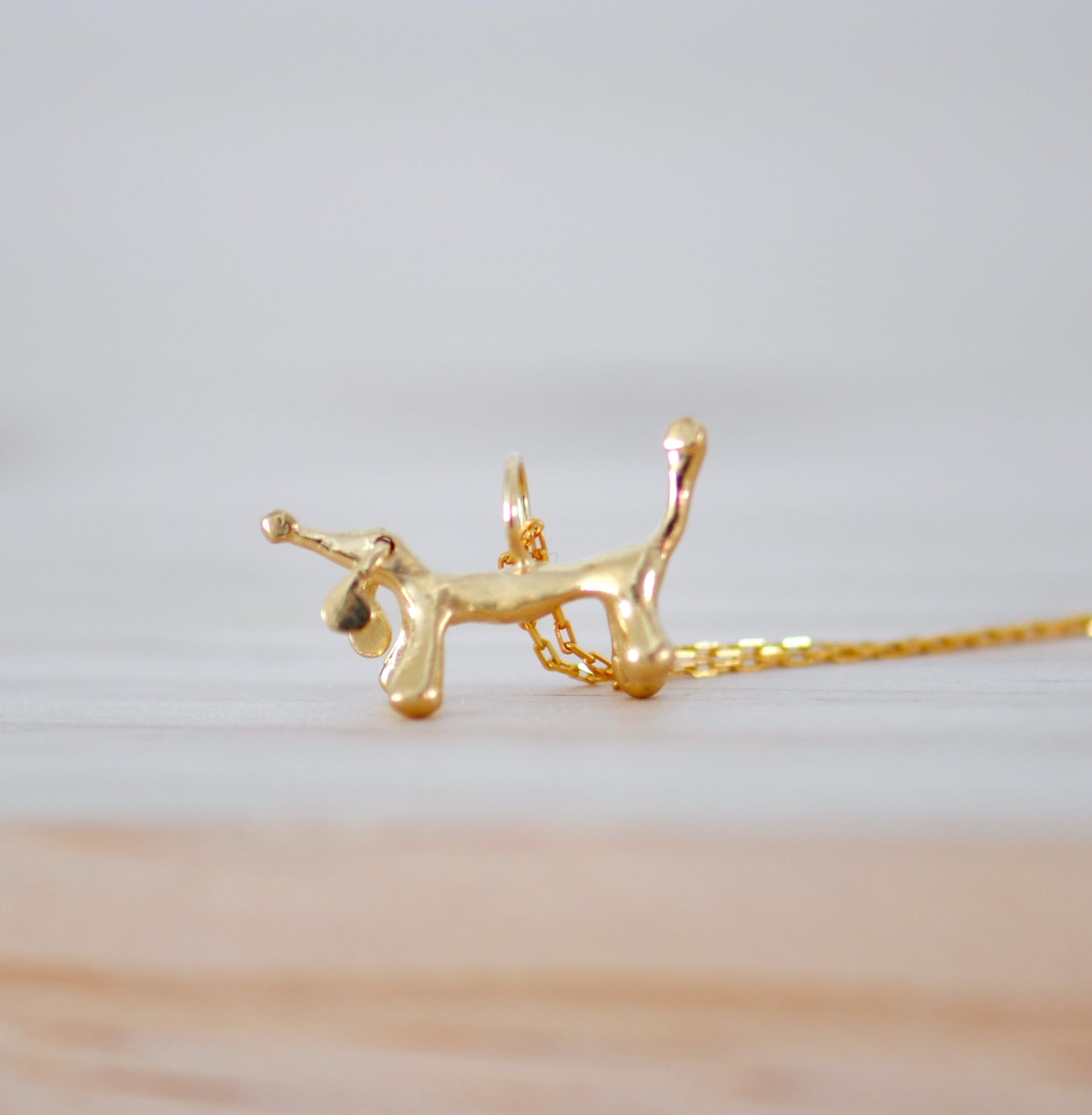 Whimsical 14k Gold Dachshund Charm Necklace