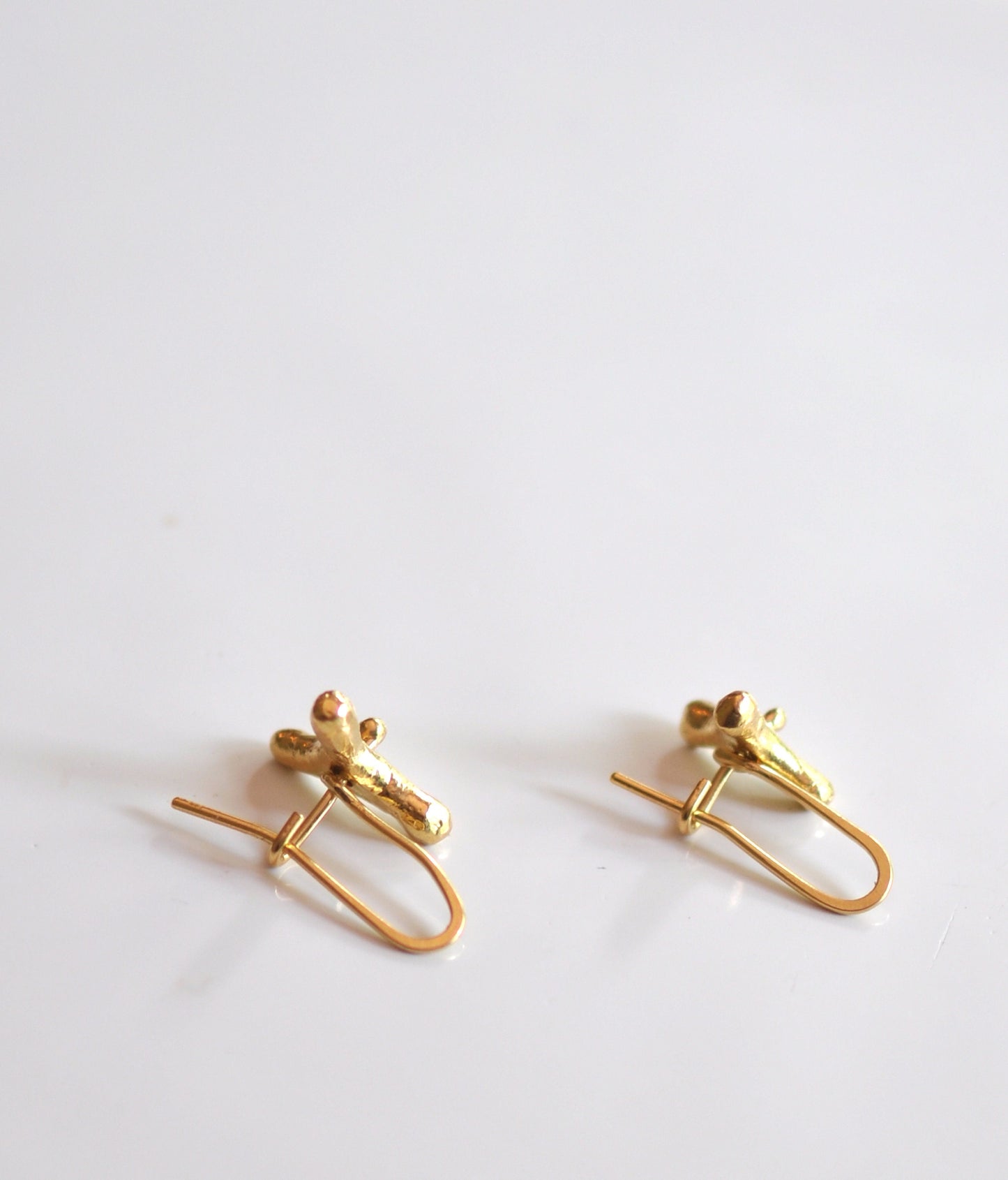 a pair of giraffe shaped earrings sitting on top of a table