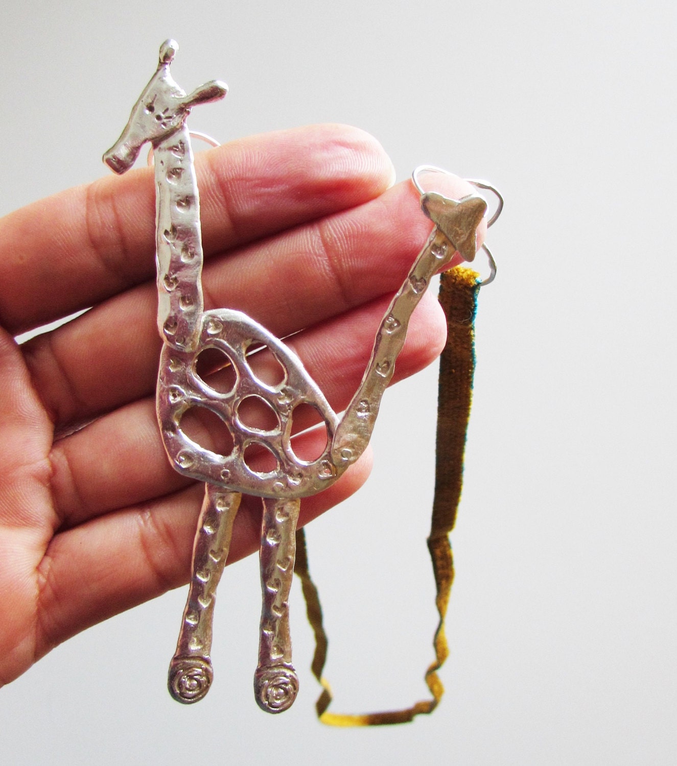 Articulated Giraffe Pendant Necklace In Sterling Silver