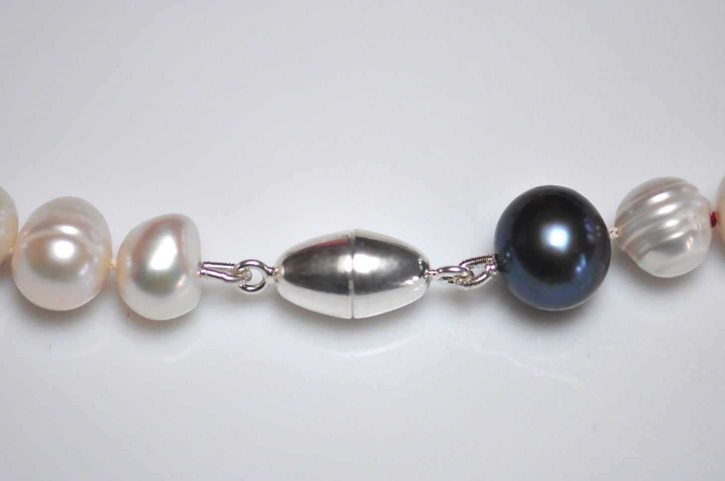 Black & White Freshwater Pearl Necklace With Silver Cat Charm