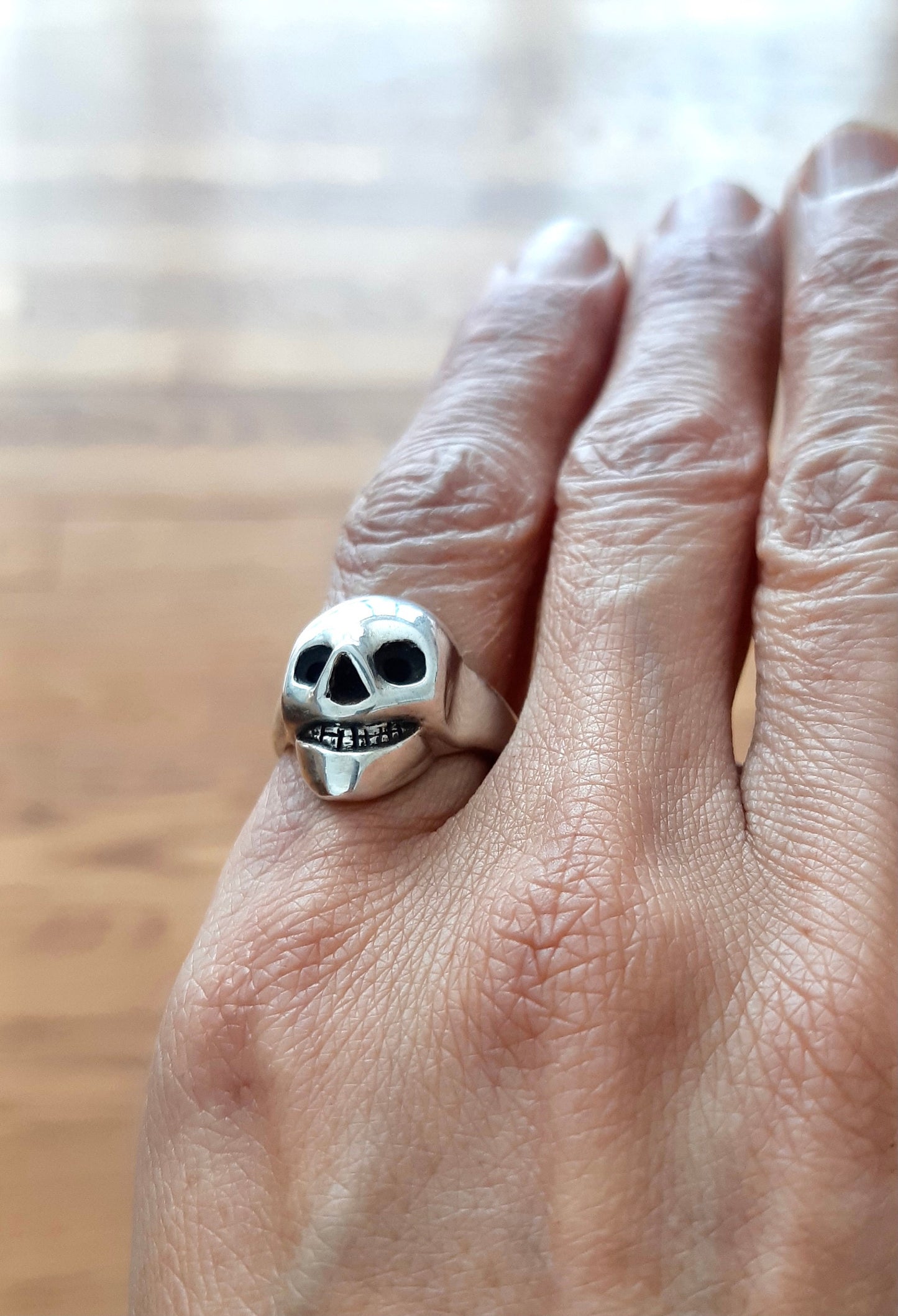 Grinning Skull Design Sterling Silver Ring