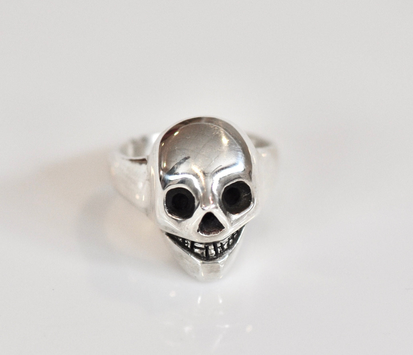 Grinning Skull Design Sterling Silver Ring