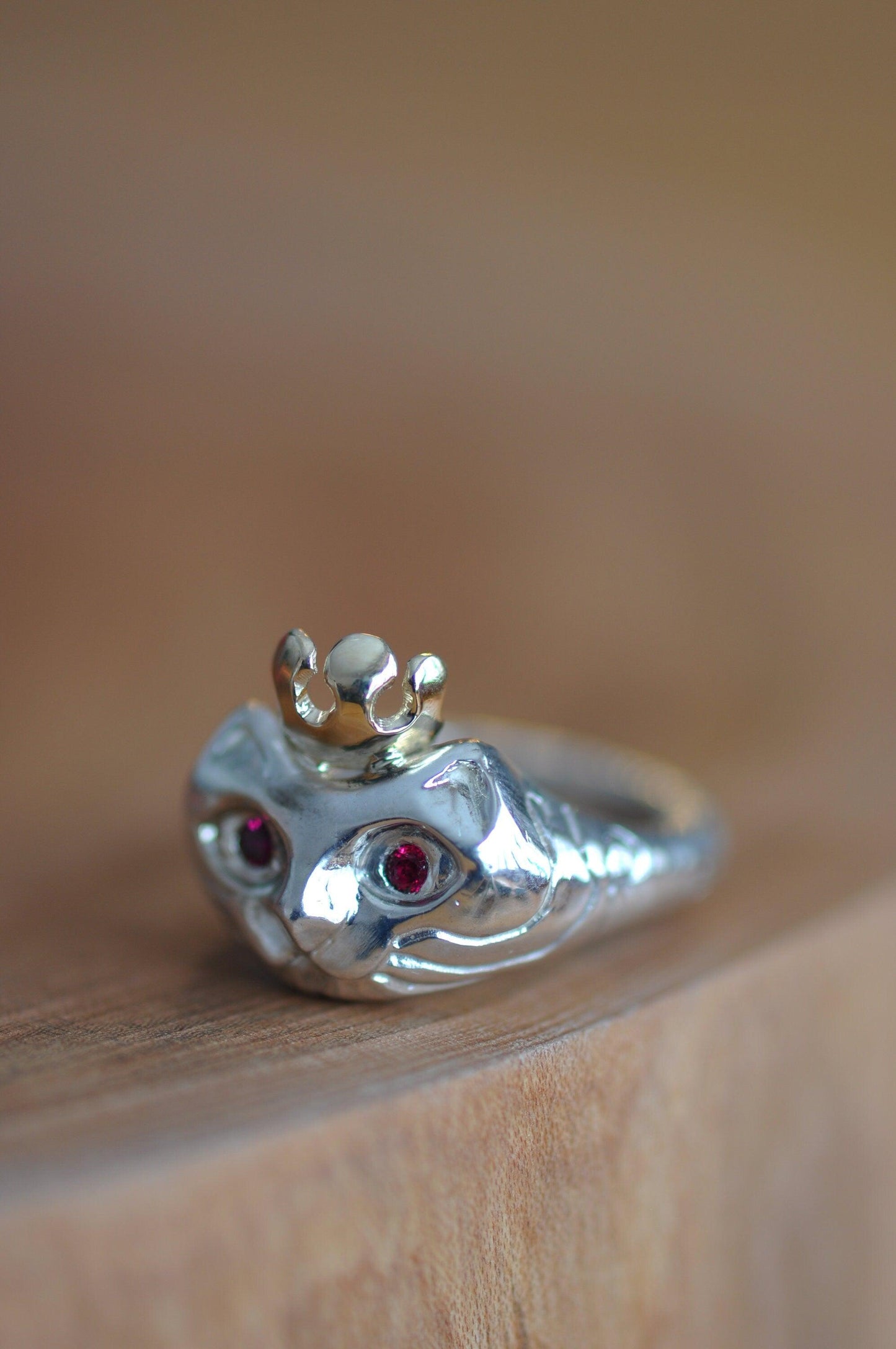 a close up of a ring on a wooden surface