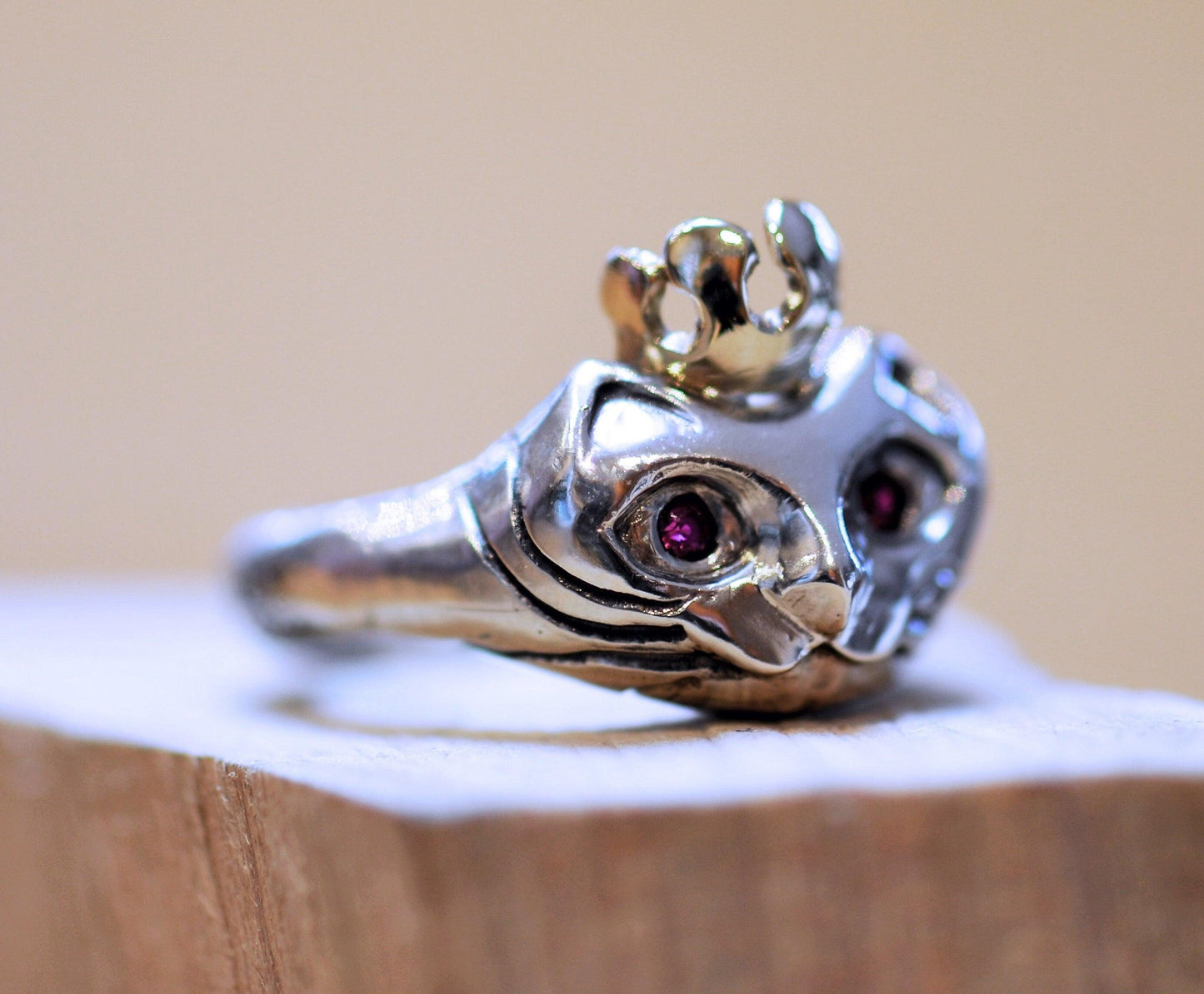 a close up of a ring on a table